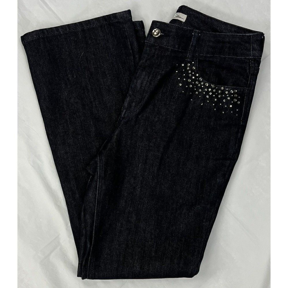 Chico's Platinum Charm Dark Wash Rhinestone Embellished Jeans Size 1.5 Regular